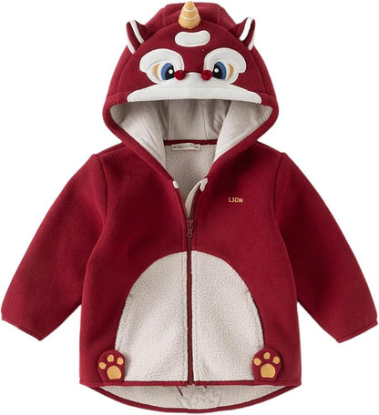 DAVE&BELLA Toddler Fleece Jacket, Baby Boys Girls Animal-shaped Hooded Zipper Long Sleeve Warm Spring Autumn Outerwear Coat