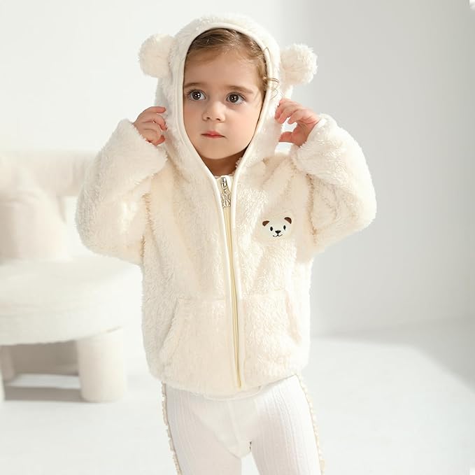 Baby Boys Girls Fleece Jackets Zip Up Hoodies Cute Bear Coats Fall Winter Fuzzy Jacket Newborn Boys Girls Outwear