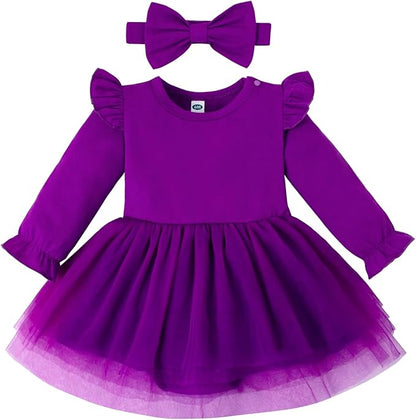 Magic Park 0-18M Infant Bodysuit Tutu Dress Baby Girl Romper Dress Toddler Solid Color Tulle Skirt Baptism Holidays Outfits