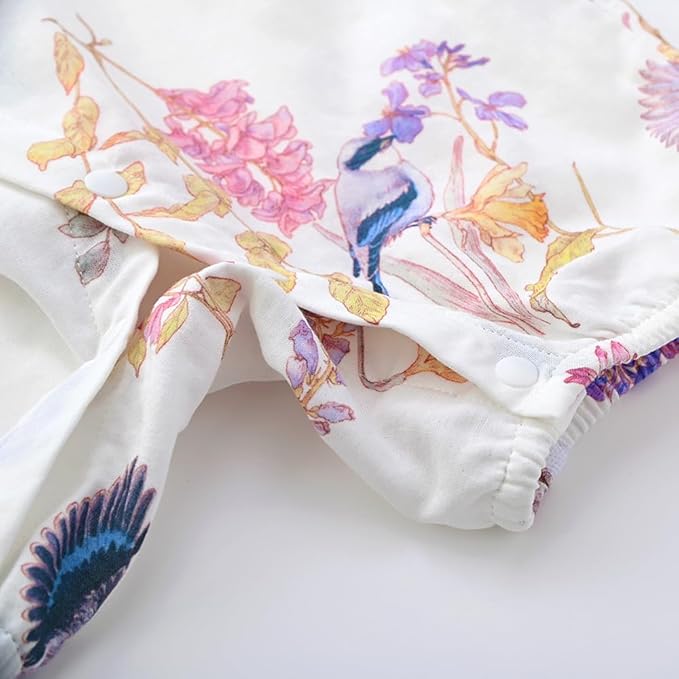 BINIDUCKLING Baby Kimono Style Wrap Over Bodysuit Soft Muslin Fabric Graphic Print