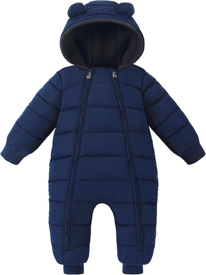 XMWEALTHY Baby Snowsuit Toddler Girl Clothes Cute Hooded Double Zipper Boys Winter Coat Unisex Romper for Infant