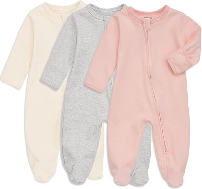 Aablexema Baby Footie Pajama with Mitten Cuffs, Double Zipper Infant Cotton clothes Sleeper Pjs, Footed Sleep Play