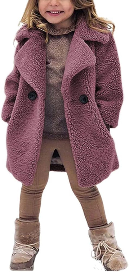 rrhss Baby Girls Faux Fur Teddy Long Coat Toddler Kids Winter Fleece Jacket Warm Outwear Clothes