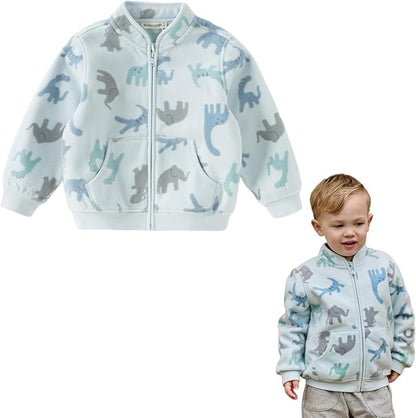DAVE&BELLA Toddler Printed Polar Fleece Jacket, Zip Up Lightweight Outerwear for Kids Boys Girls Fall Spring Coat 2-9 Years