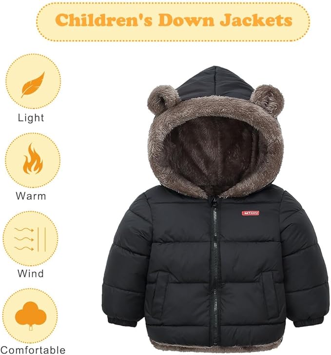 Happy Cherry Baby Boys Girls Puffer Jacket Hooded Coat Fleece Liner Elastic Cuffs Outerwear 12Mon-5T
