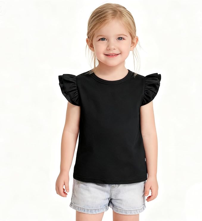 12M-14Y Toddler Baby Girls T Shirt Solid Color Blouse Ruffle Top Cotton Casual Tees Plain Shirt