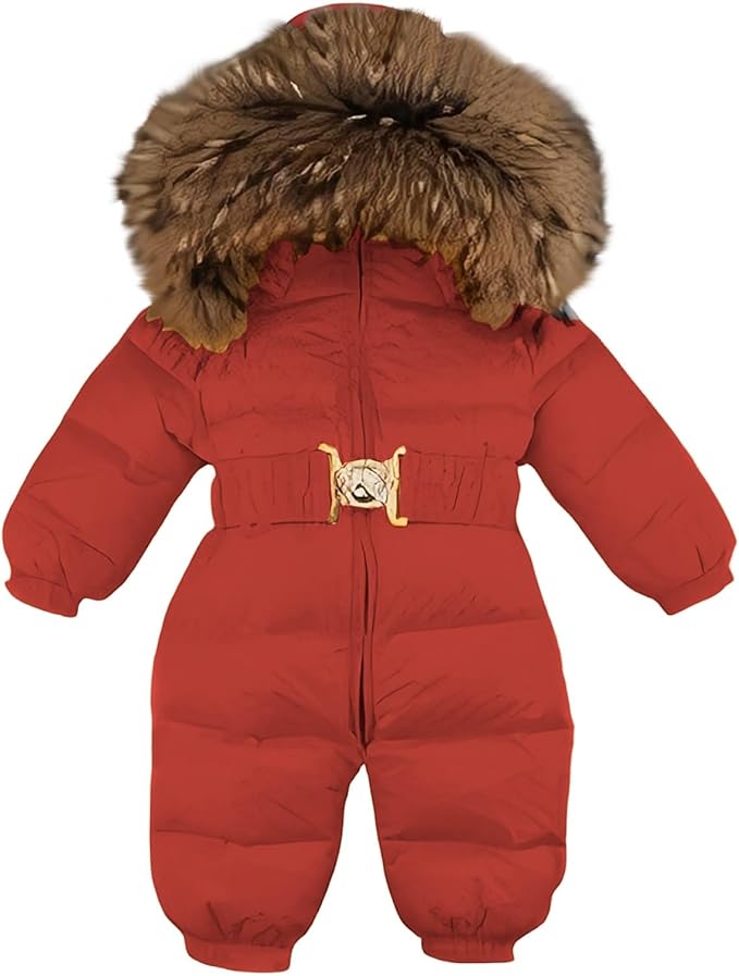 Baby Snowsuit Newborn Winter Heavyweight Water-Resistant Thickened Warm Ski Jacket Cozy Outdoor Hooded One Piece Suit