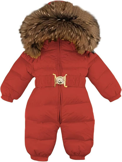 Baby Snowsuit Newborn Winter Heavyweight Water-Resistant Thickened Warm Ski Jacket Cozy Outdoor Hooded One Piece Suit