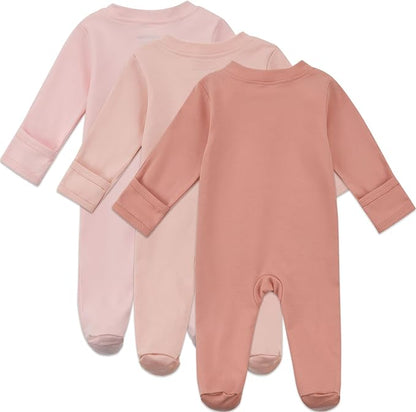 Aablexema Baby Organic Cotton Footed Pajamas Zip Up Preemie Newborn One Piece Long Sleeve Onesie Pjs