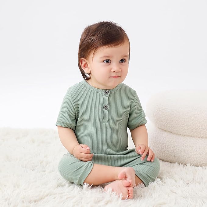 Bafeicao Baby Boy Girl 2/3 Pack Solid Romper Ribbed Short/Long Sleeve Bodysuit Jumpsuit Infant Knitted Outfits Clothes
