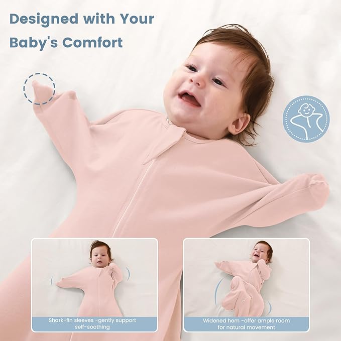 ZIGJOY Baby Transitional Swaddles for Newborns: 0.5 Tog Arms Up Sleep Sack 3-6-12 Months Soft Cotton Shark Fin 2 Way Zipper