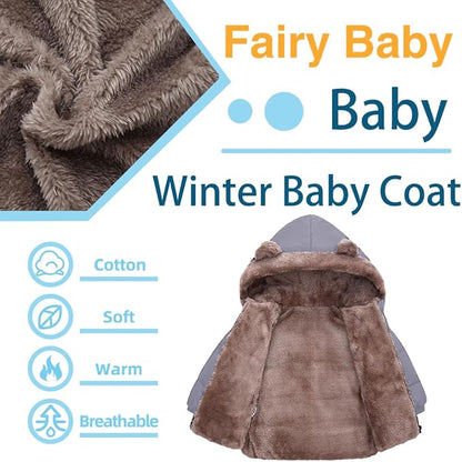 Fairy Baby Infant Baby Winter Coat Cute Teddy Bear Hooded Jacket Warm Fleece Outerwear Windproof Toddler Boys Girl 6M-4T