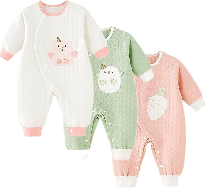 Newborn Baby Boy Girl Organic Cotton Bodysuit Long Sleeve Jumpsuit 3-Pack Outfits Clothes,0-24Months