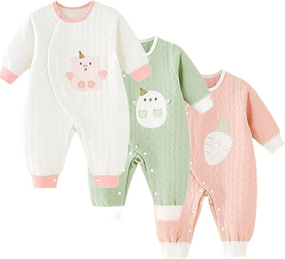 Newborn Baby Boy Girl Organic Cotton Bodysuit Long Sleeve Jumpsuit 3-Pack Outfits Clothes,0-24Months