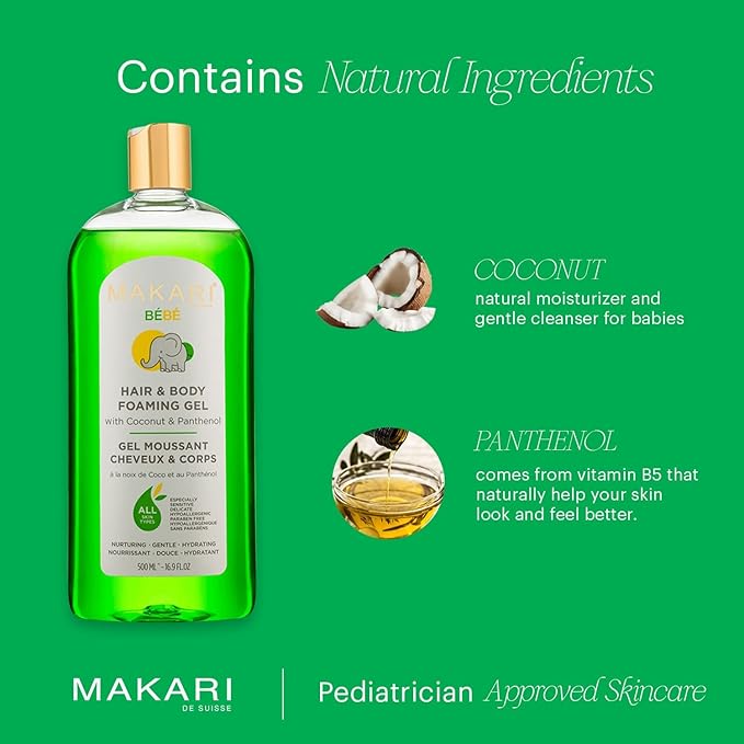 MAKARI Baby Care Bundle | Hypoallergenic Foaming Gel & Softness Care Baby Oil | Gentle Hair and Body Wash & Nourishing Oil for Sensitive, Delicate Skin