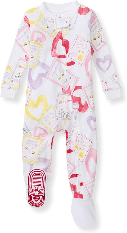 Burt's Bees Baby Baby Girls Sleeper Pajamas, 100% Organic Cotton, One-piece PJs, Diagonal Zip Up Jumpsuit, Snug Fit Footie