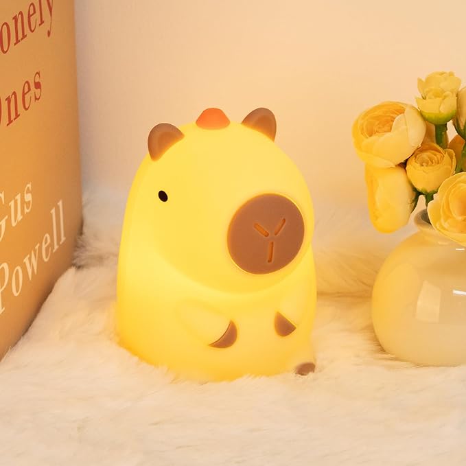 Night Light for Kids, Rechargeable Dimmable Silicone LED Nightlight with 7 Colors, Baby Nursery Night Lamp, Touch Squishy Lamp, Cute Gifts for Girls, Boys, Toddler Room Decor, Capybara