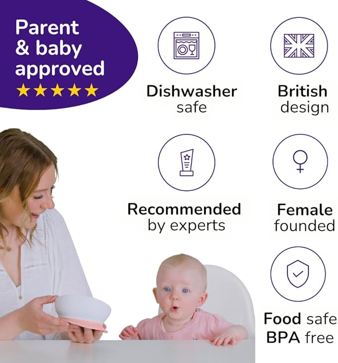 doddl Baby First Utensil Feeding Set (6–12 Months) – Baby Cutlery + 2-in-1 Suction/Non-Slip Bowl + Easy-Clean Placemat – BLW Weaning Kit Dusky Rose