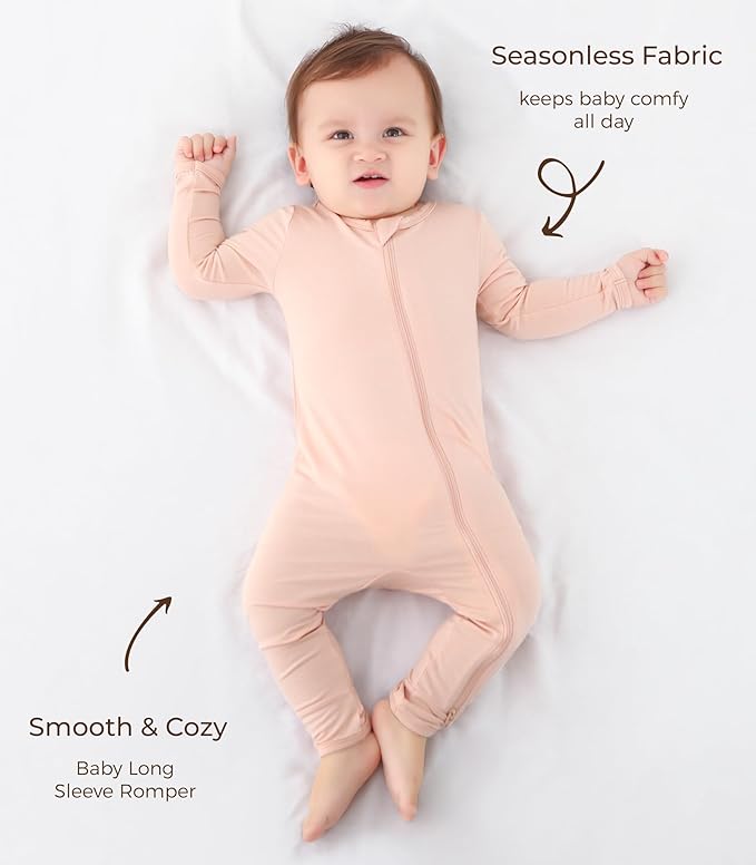 Baby Boys Girls Romper-Viscose Made from Bamboo, Long Sleeve Jumpsuits Soft Footless Rompers, Unisex