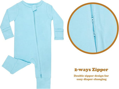 GUISBY Cotton Sleepers Footless Pajamas with Zipper and Mittens Long Sleeve Rompers for Baby