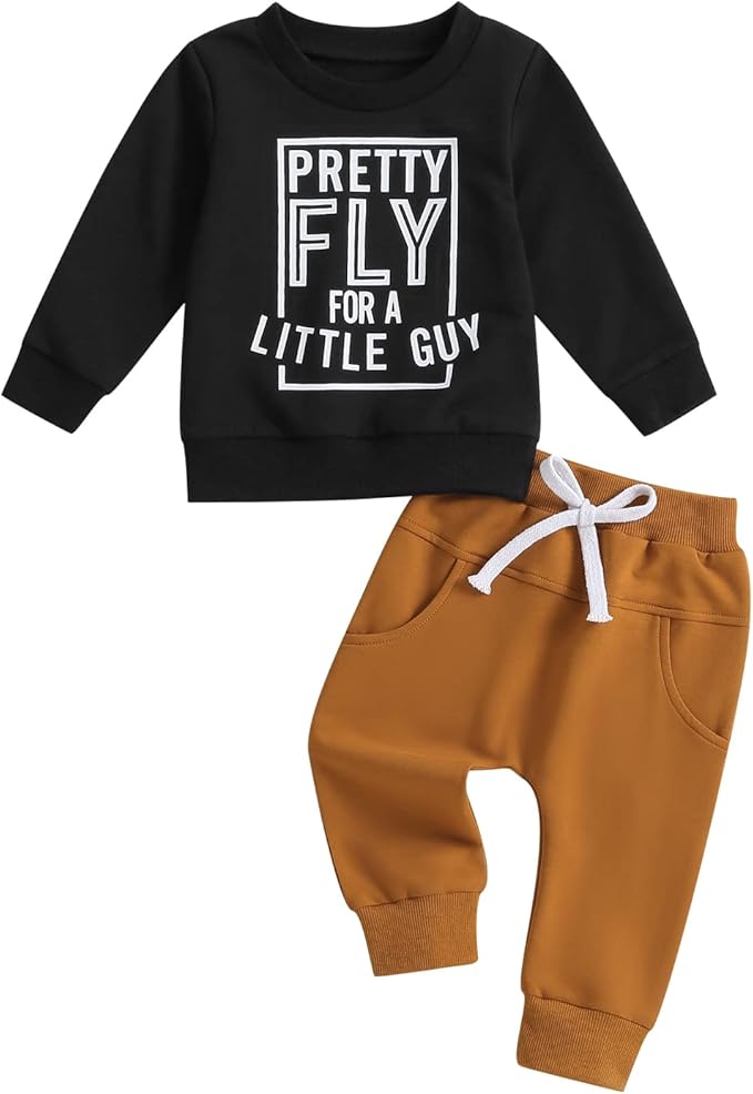 Murnouche Toddler Baby Boy Fall Winter Outfits Letter Crewneck Sweatshirt Casual Pants 2Pcs Clothes Set