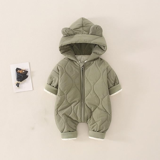 Infant Baby Padded Quilted Jumpsuit Cute Ears Hooded Puffer Jacket Coats Newborn Zip up Onesie Romper Winter Snowsuit