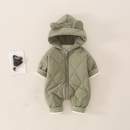 Infant Baby Padded Quilted Jumpsuit Cute Ears Hooded Puffer Jacket Coats Newborn Zip up Onesie Romper Winter Snowsuit