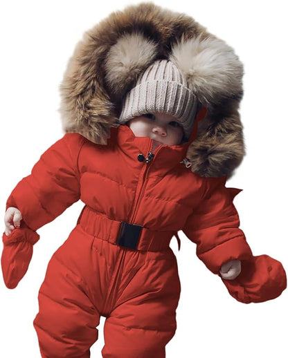 Baby Snowsuit Newborn Winter Heavyweight Water-Resistant Thickened Warm Ski Jacket Cozy Outdoor Hooded One Piece Suit