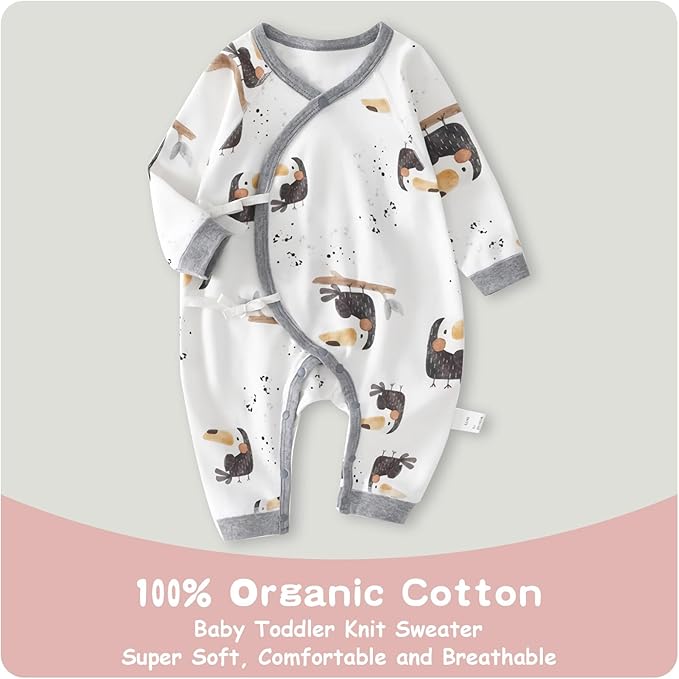 100% Organic Cotton Soft 0-6 Months Unisex Footless Newborn Baby Sleepers Pajamas Romper Boys Girls Long Sleeve