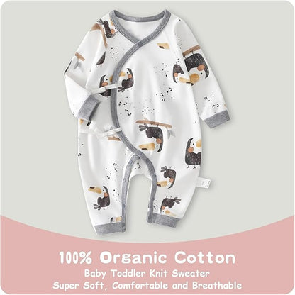 100% Organic Cotton Soft 0-6 Months Unisex Footless Newborn Baby Sleepers Pajamas Romper Boys Girls Long Sleeve