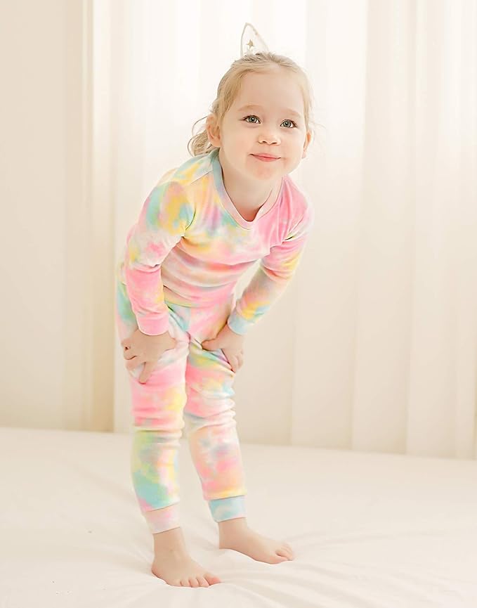 VAENAIT BABY 12M-12Y Toddler Kids Boys Girls 100% Cotton Marbling Tiedye Sung Fit Sleepwear Pajamas 2pcs Pjs Set