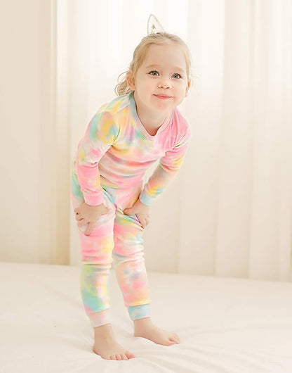 VAENAIT BABY 12M-12Y Toddler Kids Boys Girls 100% Cotton Marbling Tiedye Sung Fit Sleepwear Pajamas 2pcs Pjs Set