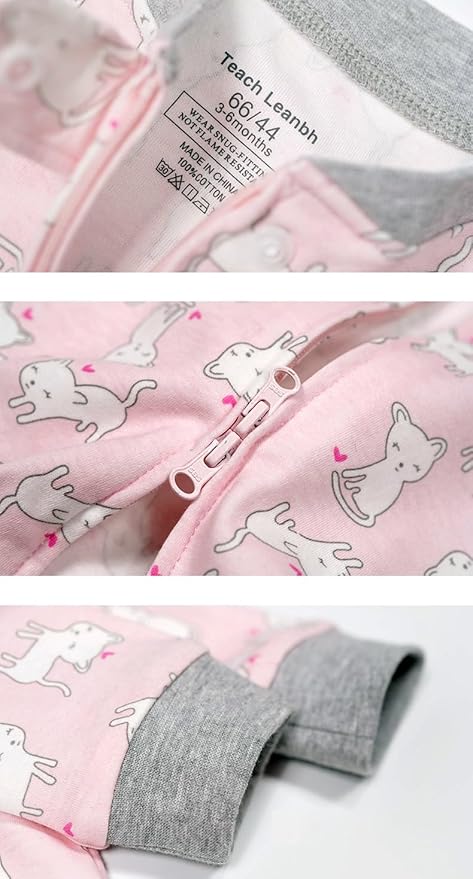 Teach Leanbh Baby 2-Pack Footless Pajamas Cotton Long Sleeve Printing 2 Way Zipper Romper Jumpsuit Sleep and Play 3-24 Months