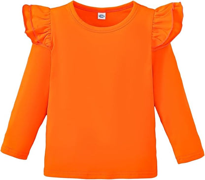 12M-14Y Toddler Baby Girls T Shirt Solid Color Blouse Ruffle Top Cotton Casual Tees Plain Shirt