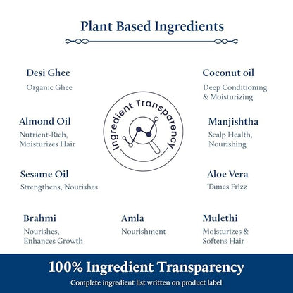 Blue Nectar Ayurvedic Baby Hair Oil with Organic Ghee, Almond Oil, Coconut Oil & Olive Oil for Hair and Scalp(18 Herbs, 3.38 Fl Oz)