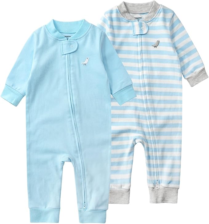 Teach Leanbh Baby 2-Pack 100% Cotton Romper Jumpsuits Two Way Zipper Long Sleeve Footless Sleep and Play