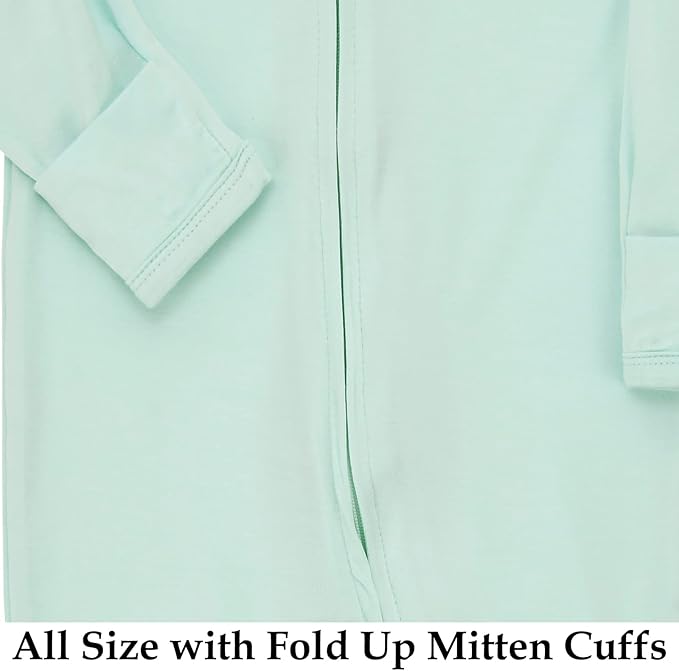 Aablexema Baby Zipper Pajamas Bamboo Rayon, 3pcs Unisex Infant Onesie with Mitten Long Sleeve Footed Pjs