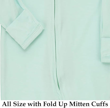 Aablexema Baby Zipper Pajamas Bamboo Rayon, 3pcs Unisex Infant Onesie with Mitten Long Sleeve Footed Pjs