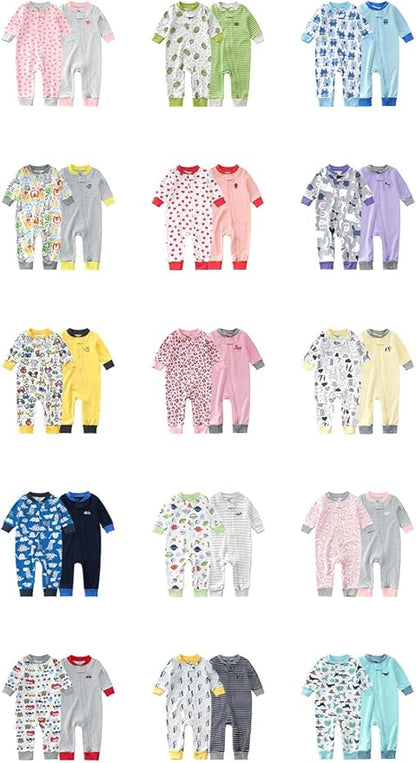 Teach Leanbh Baby 2-Pack Footless Pajamas Cotton Long Sleeve Printing 2 Way Zipper Romper Jumpsuit Sleep and Play 3-24 Months