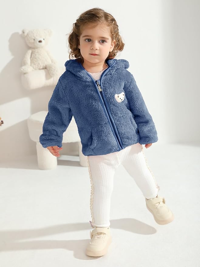 Baby Boys Girls Fleece Jackets Zip Up Hoodies Cute Bear Coats Fall Winter Fuzzy Jacket Newborn Boys Girls Outwear