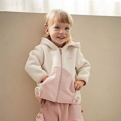 DAVE&BELLA Toddler Fleece Jacket, Baby Boys Girls Animal-shaped Hooded Zipper Long Sleeve Warm Spring Autumn Outerwear Coat