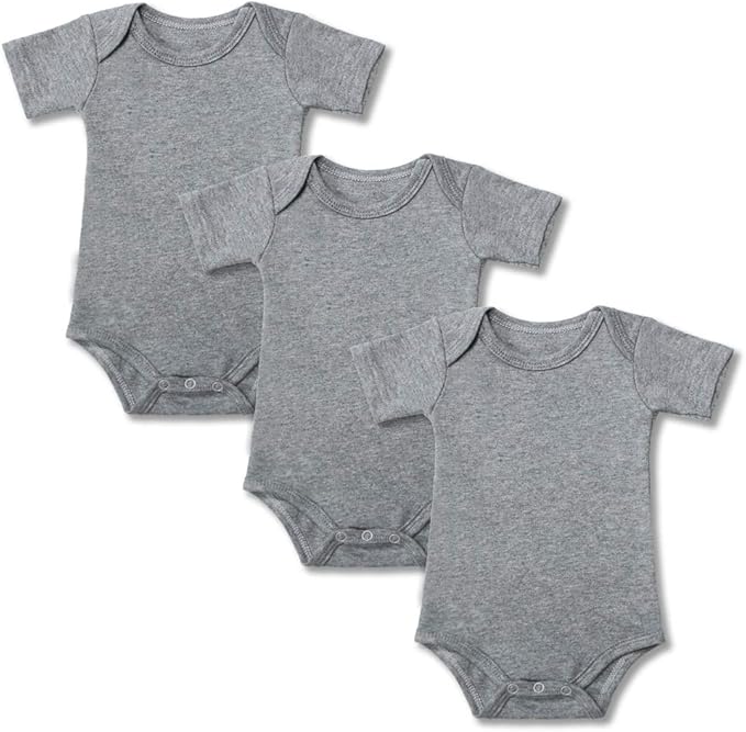 Baby Onsies 100% Cotton Short Sleeve Baby Bodysuits Solid Color Infant Bodysuits for Newborn Baby 3-Pack
