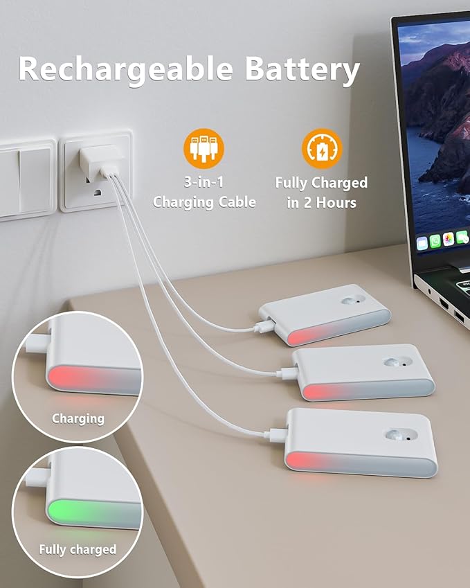 WILLED Motion Sensor Night Light, RGB & Warm White Stair Lights Indoor, Rechargeable Color Changing Night Light, Wireless Motion Sensor Light Indoor for Stair,Hallway,Bathroom,Cabinet,Kitchen,10 Pack