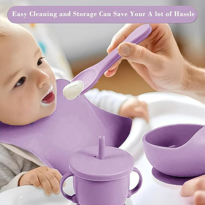 Silicone Baby Feeding Set,Miicasa Baby Led Weaning Supplies Kit With Suction Bowl & Car Plate, Bib, Spoon, Fork, Cup - Food-Grade Silicone, Dishwasher-Safe, No BPAs - For 3+ Months
