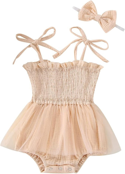 Newborn Baby Girl Bodysuit Sleeveless Halter Frill Romper One-piece Jumpsuit with Headband Summer Clothes Set