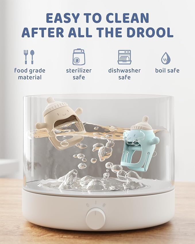 2Pack Baby Teething Toy for Over 3 Month, Food Grade Silicone Teething Mitten, Anti Dropping Wrist Hand Teethers Baby Chew Toys for Sucking Needs, BPA Free (Patent Pending)