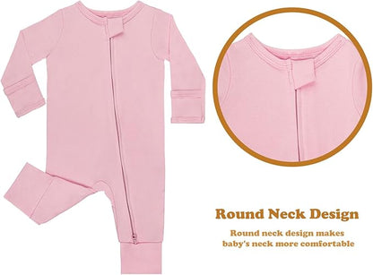 GUISBY Cotton Sleepers Footless Pajamas with Zipper and Mittens Long Sleeve Rompers for Baby