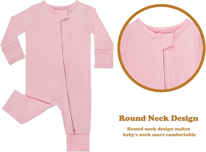 GUISBY Cotton Sleepers Footless Pajamas with Zipper and Mittens Long Sleeve Rompers for Baby