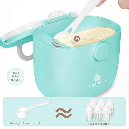 Termichy Baby Formula Dispenser, Portable Milk Powder Dispenser Container with Carry Handle and Scoop for Travel Outdoor Activities with Baby Infant, 8.8OZ, 0.55LB, 250g (Blue)