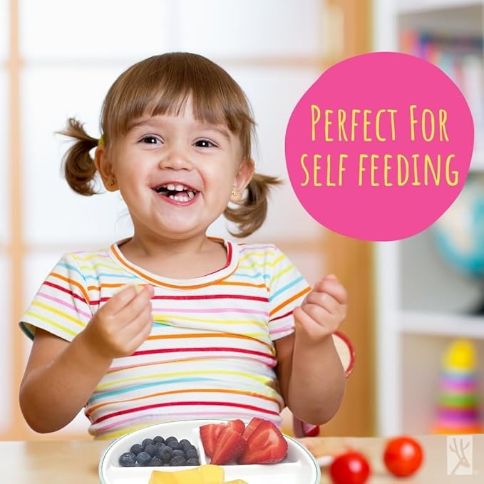 Elk and Friends Kids 7.8” Porcelain White Plates with Silicone Sleeves + Lids | Divided Plates | Suitable for Kids/Toddlers | Microwave & Dishwasher Safe | Non Slip | Snack Dishes…